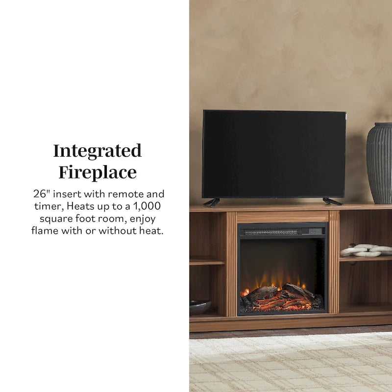 Meuble TV cheminée de style moderne de 70 pouces avec finition à rainures verticales