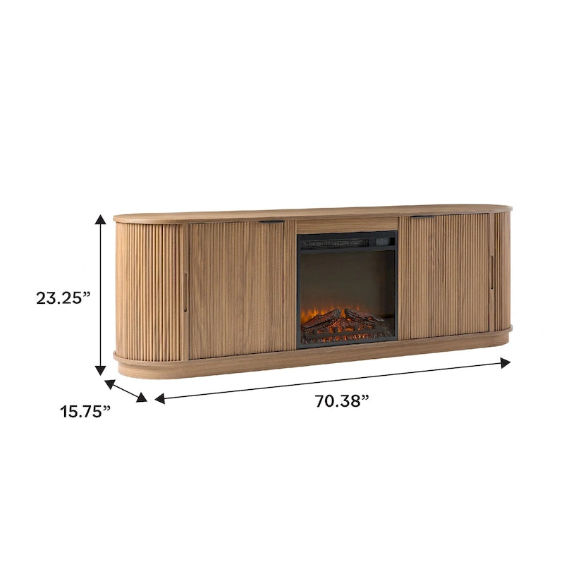 Meuble TV cheminée de style moderne de 70 pouces avec finition à rainures verticales