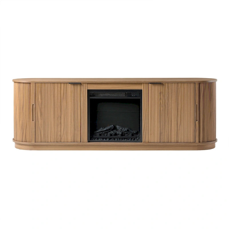 Meuble TV cheminée de style moderne de 70 pouces avec finition à rainures verticales