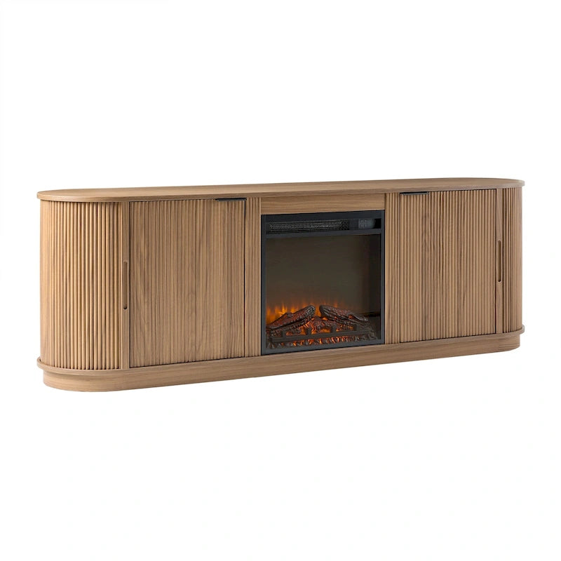 Meuble TV cheminée de style moderne de 70 pouces avec finition à rainures verticales