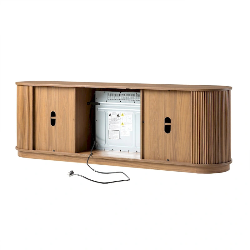 Meuble TV cheminée de style moderne de 70 pouces avec finition à rainures verticales