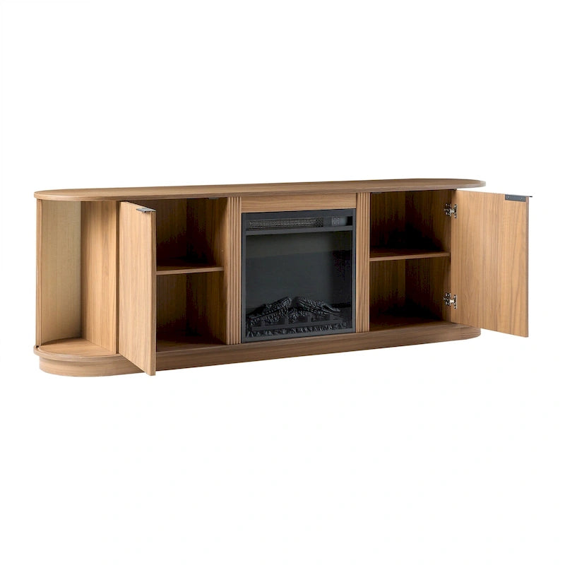 Meuble TV cheminée de style moderne de 70 pouces avec finition à rainures verticales