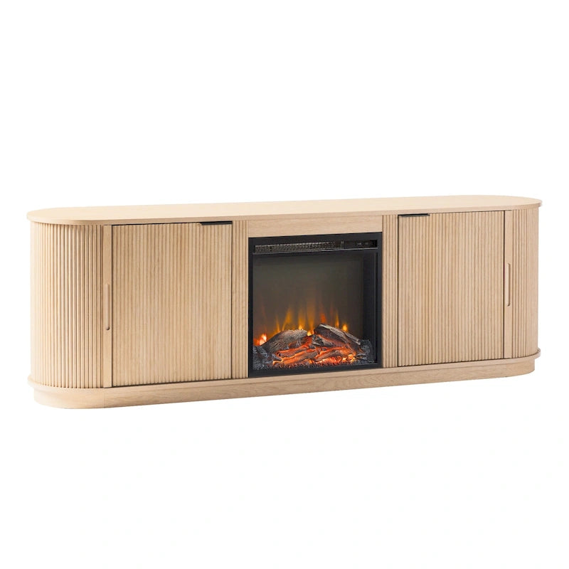 Meuble TV cheminée de style moderne de 70 pouces avec finition à rainures verticales