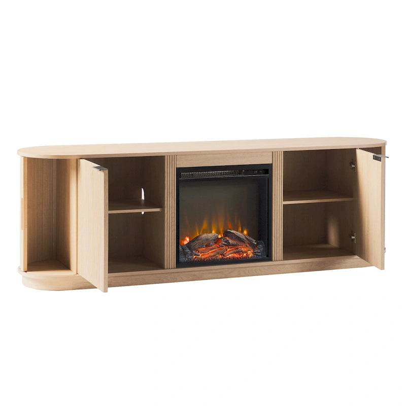 Meuble TV cheminée de style moderne de 70 pouces avec finition à rainures verticales