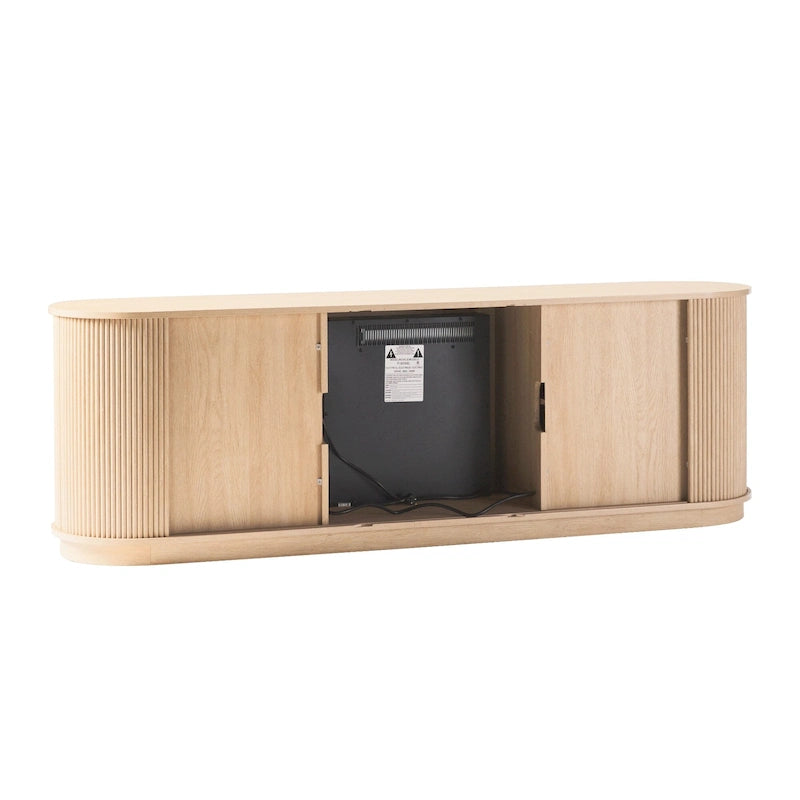Meuble TV cheminée de style moderne de 70 pouces avec finition à rainures verticales