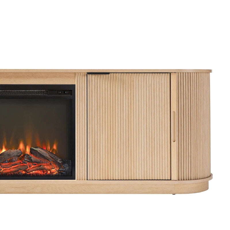 Meuble TV cheminée de style moderne de 70 pouces avec finition à rainures verticales