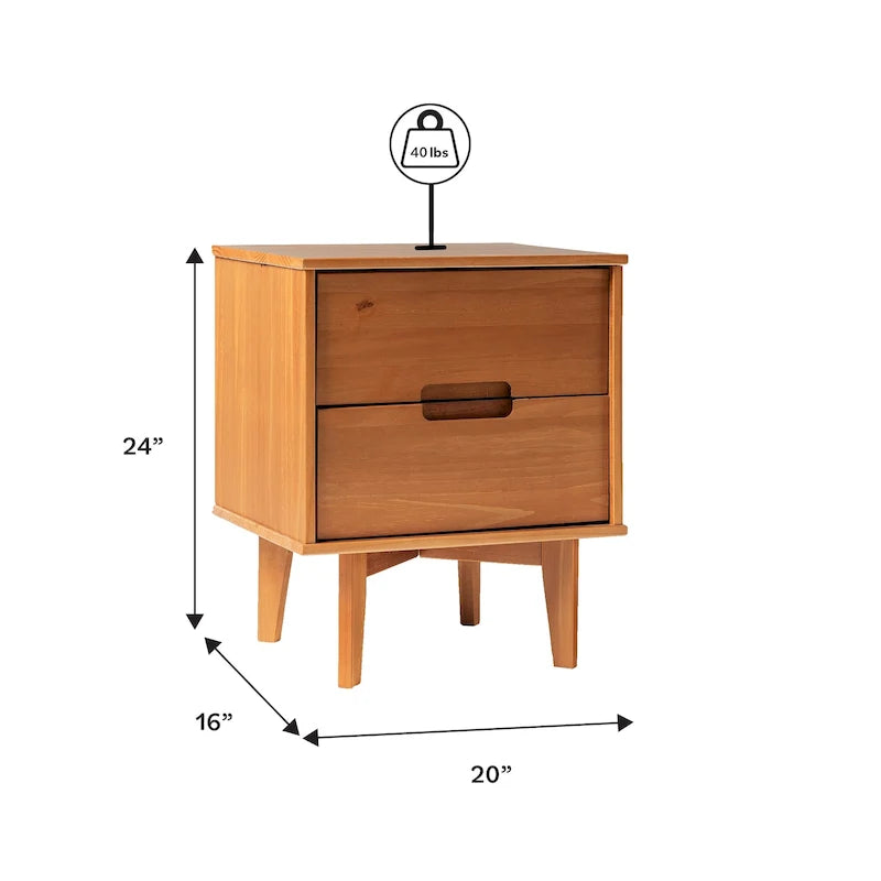 Tables de chevet Mid-Century Modern en bois massif à 2 tiroirs (Lot de 2)
