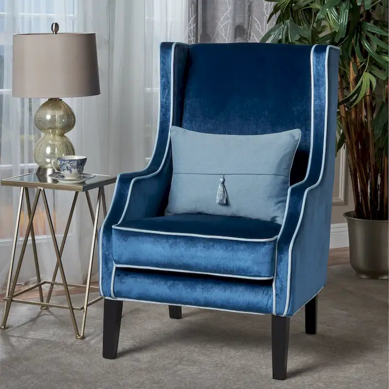 Fauteuil de club en velours à dossier haut de 25,9 po avec dossier large