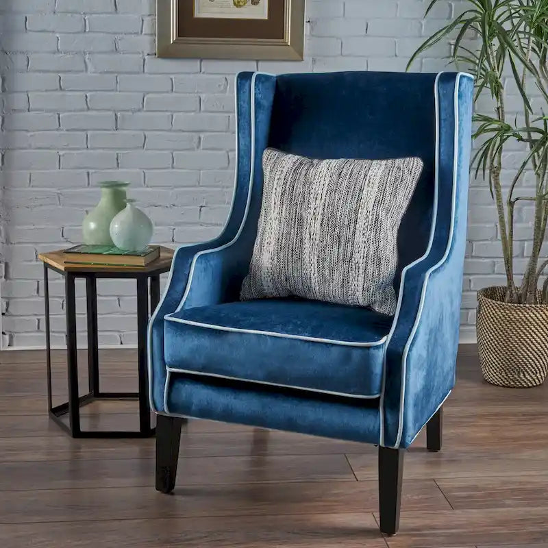 Fauteuil de club en velours à dossier haut de 25,9 po avec dossier large