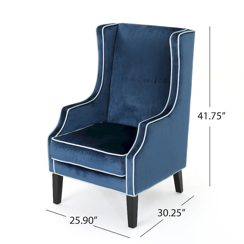 Fauteuil de club en velours à dossier haut de 25,9 po avec dossier large