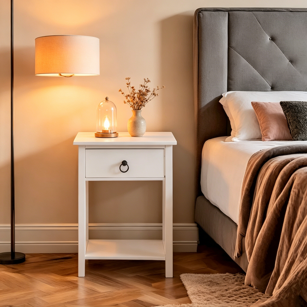 Table d'appoint en bois peu encombrante avec tiroir de rangement et compartiment spacieux