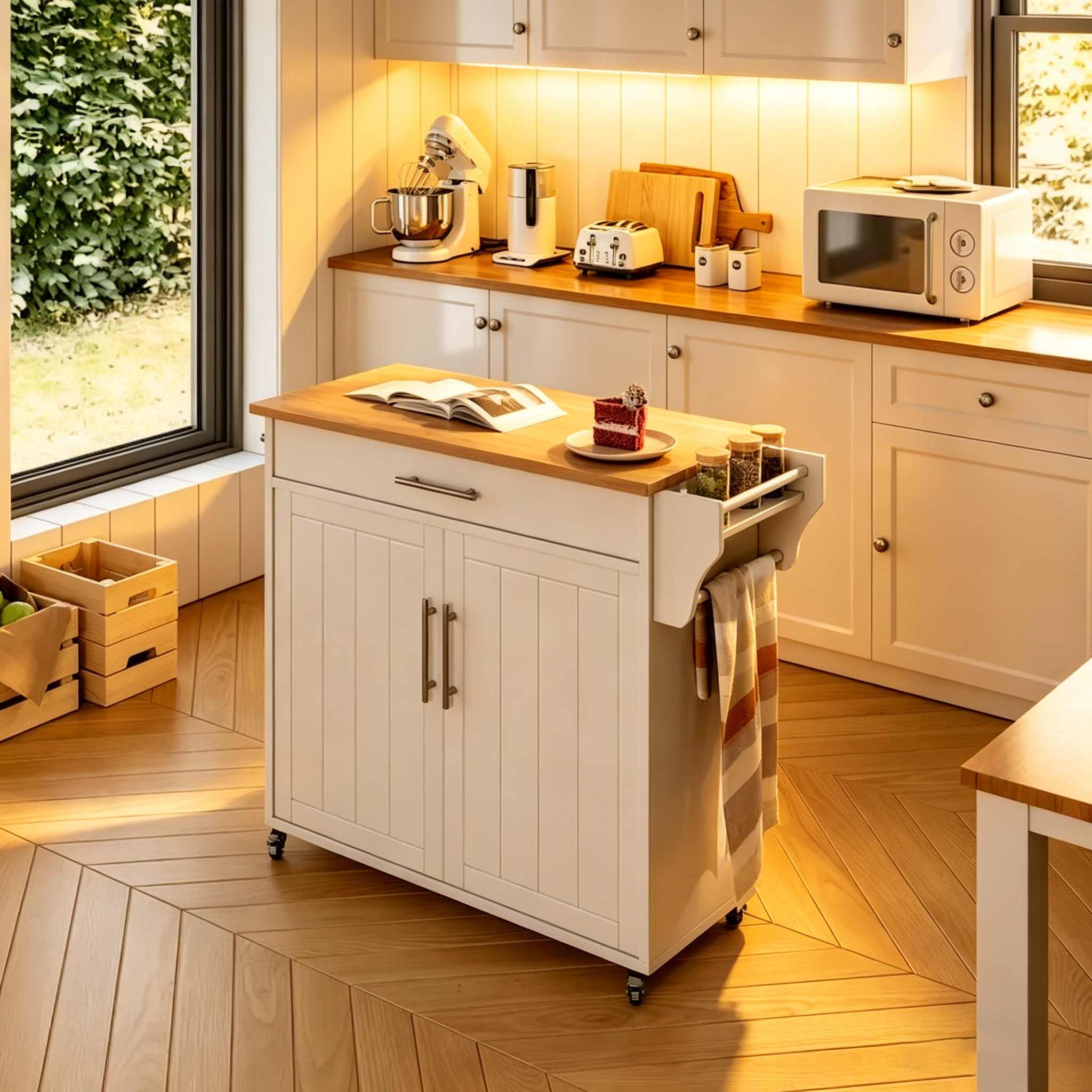 Îlot de cuisine roulant avec armoire de rangement