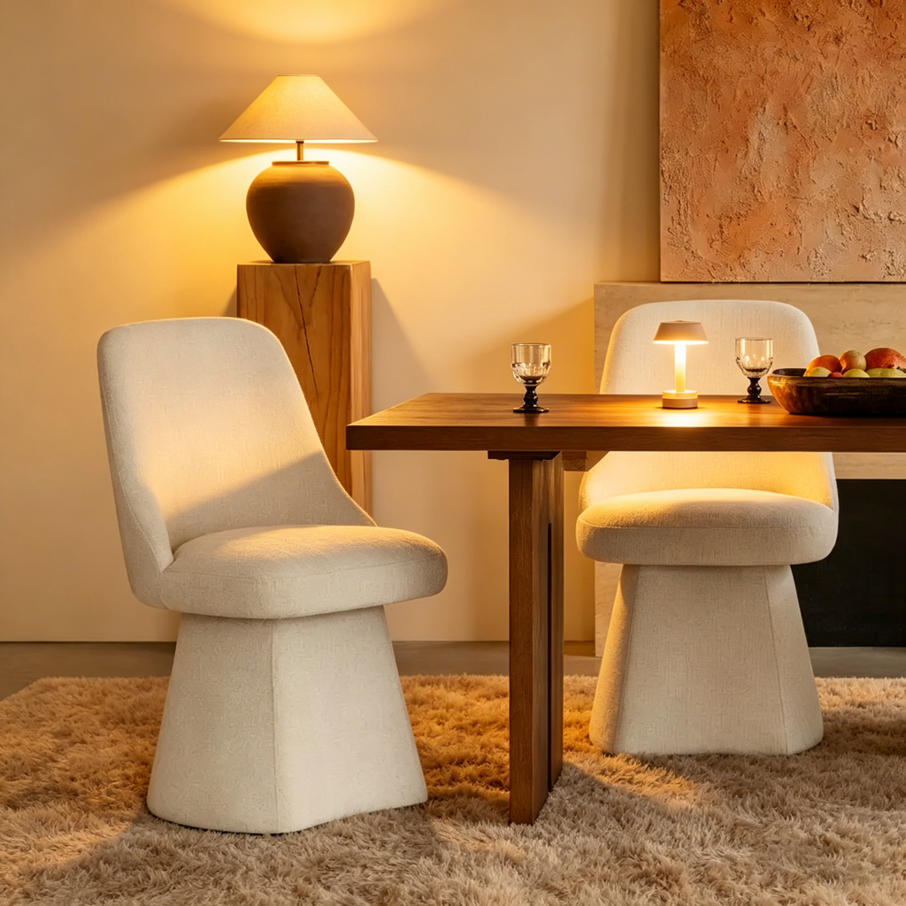 Chaise de salle à manger pivotante sans accoudoirs et rembourrée