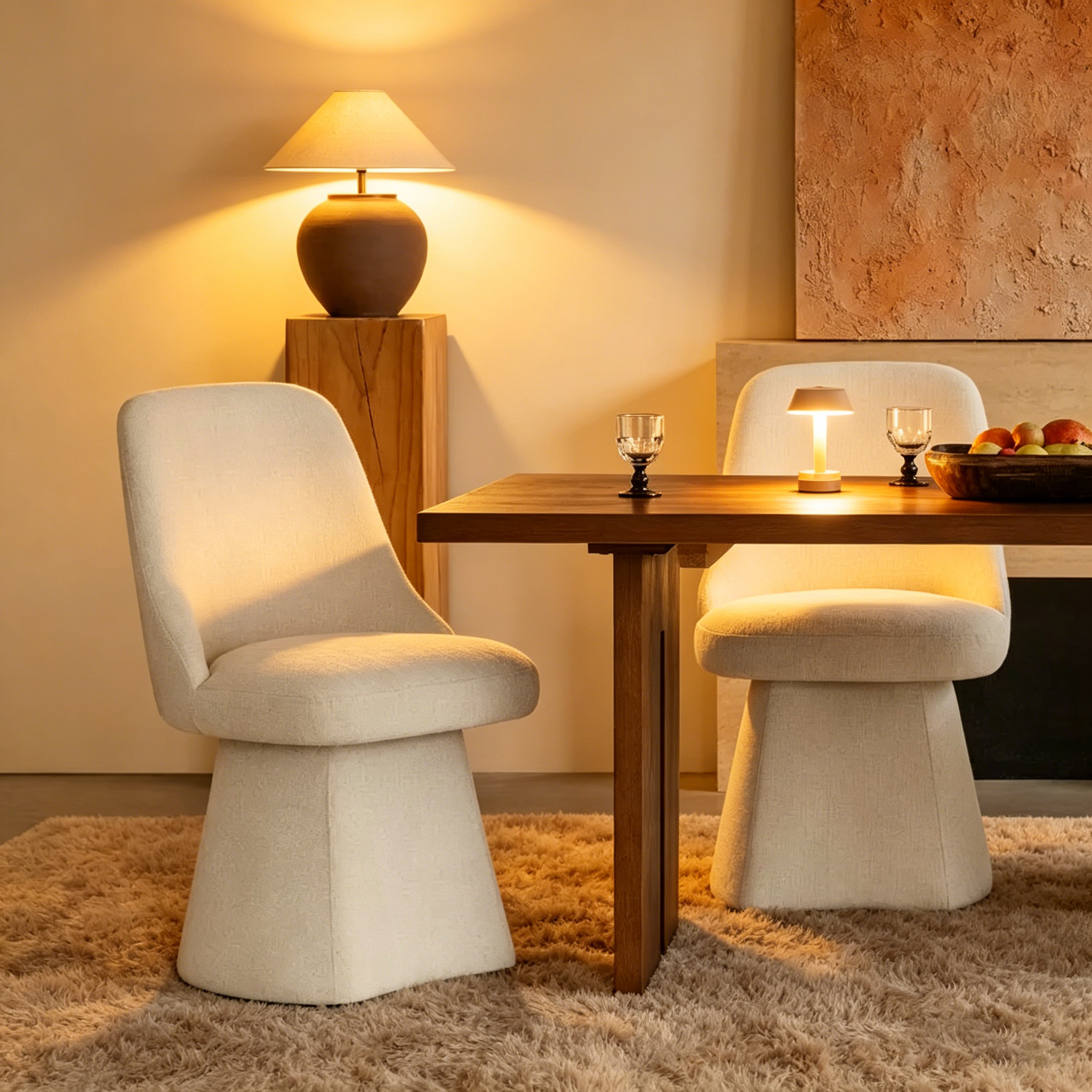 Chaise de salle à manger pivotante sans accoudoirs et rembourrée