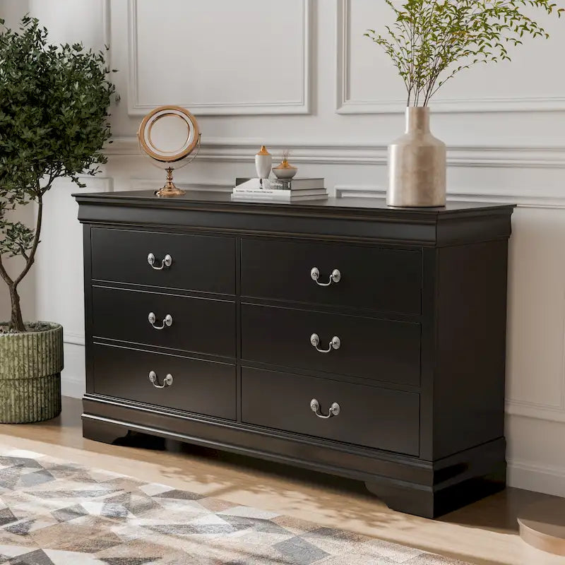Série de commodes traditionnelles en bois massif à 6 tiroirs