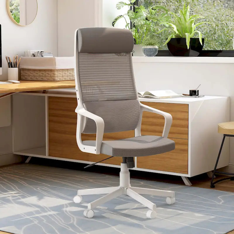 Fauteuil de bureau ergonomique pivotant en tissu moderne avec hauteur réglable
