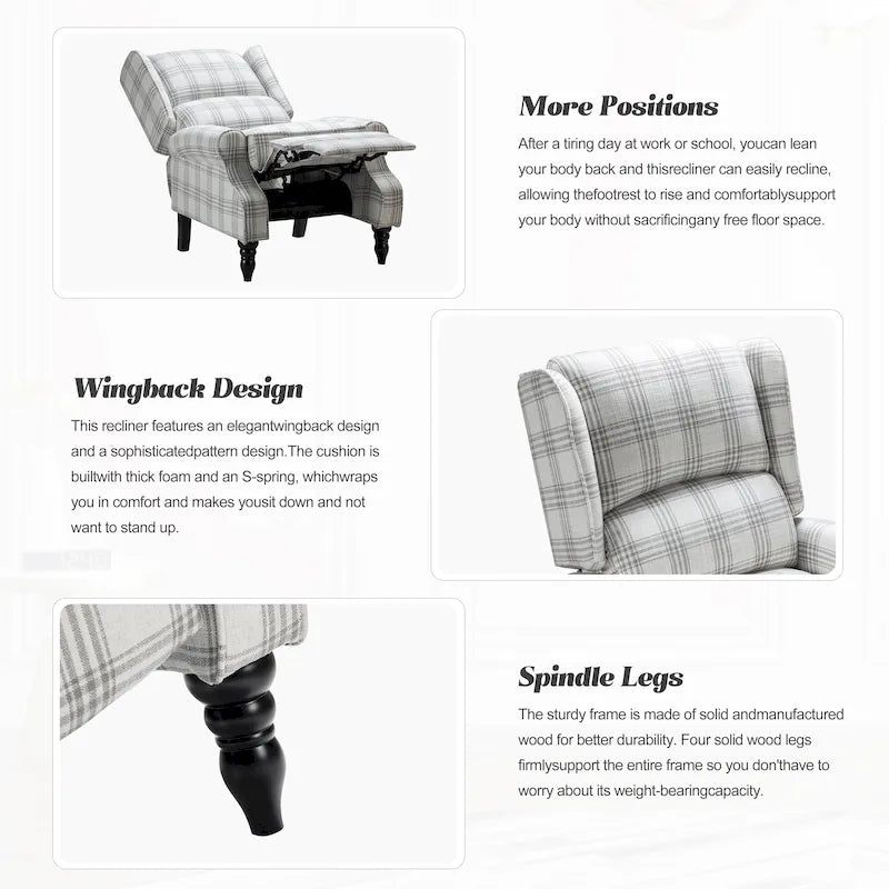 Fauteuil inclinable manuel classique en tissu avec oreilles