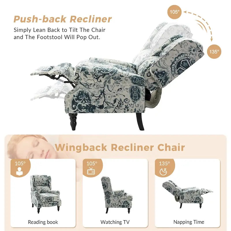 Fauteuil inclinable manuel classique en tissu avec oreilles