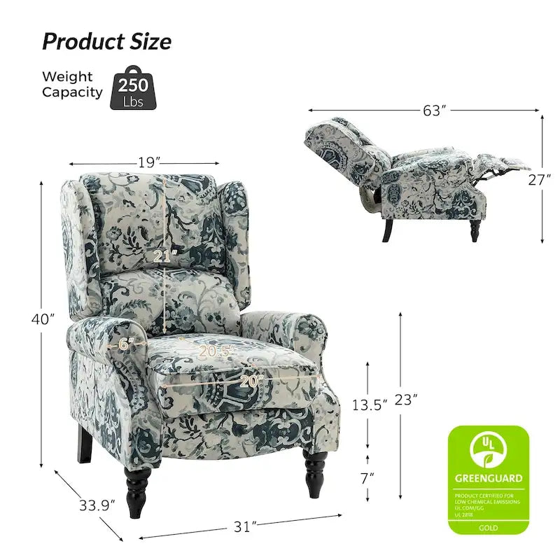 Fauteuil inclinable manuel classique en tissu avec oreilles