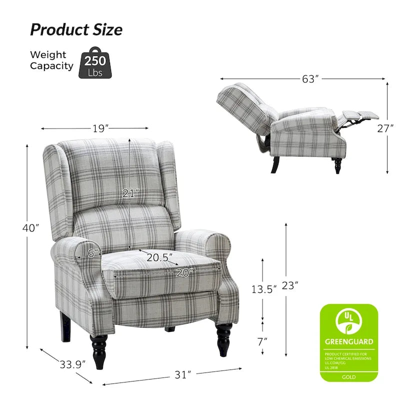 Fauteuil inclinable manuel classique en tissu avec oreilles