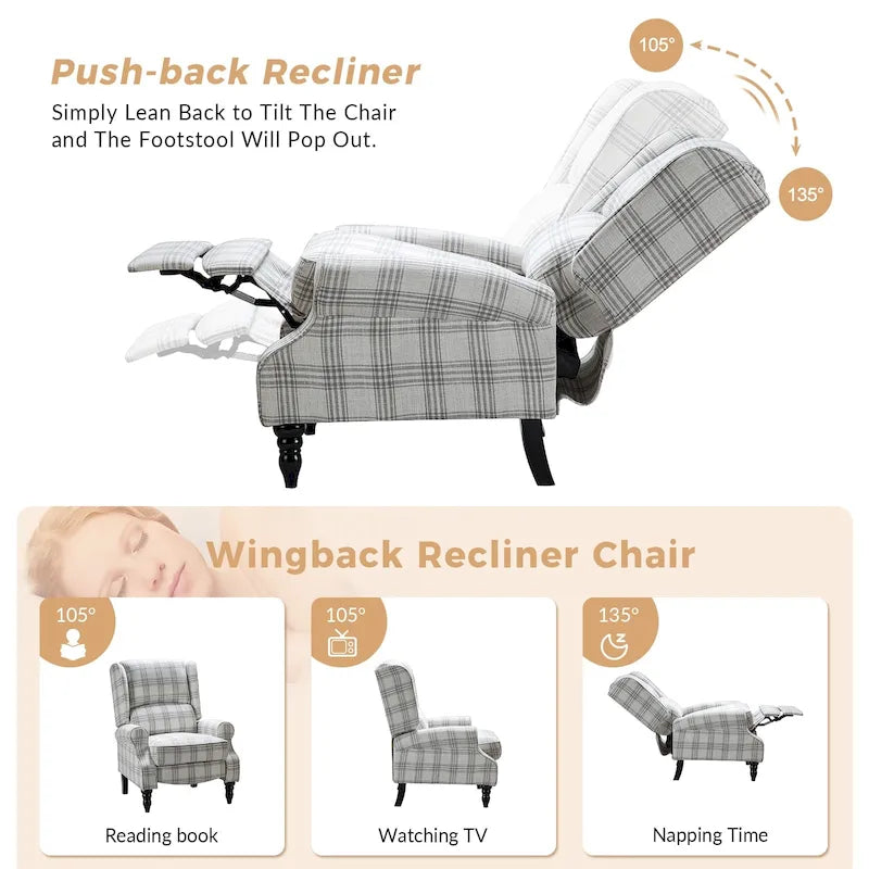 Fauteuil inclinable manuel classique en tissu avec oreilles
