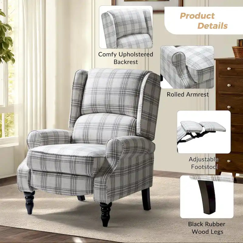 Fauteuil inclinable manuel classique en tissu avec oreilles