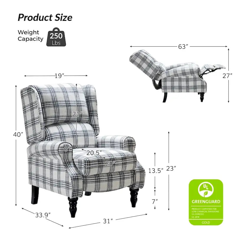 Fauteuil inclinable manuel classique en tissu avec oreilles