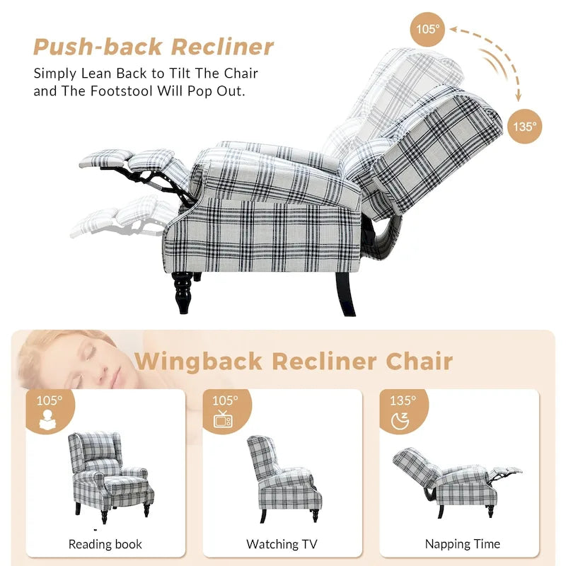 Fauteuil inclinable manuel classique en tissu avec oreilles