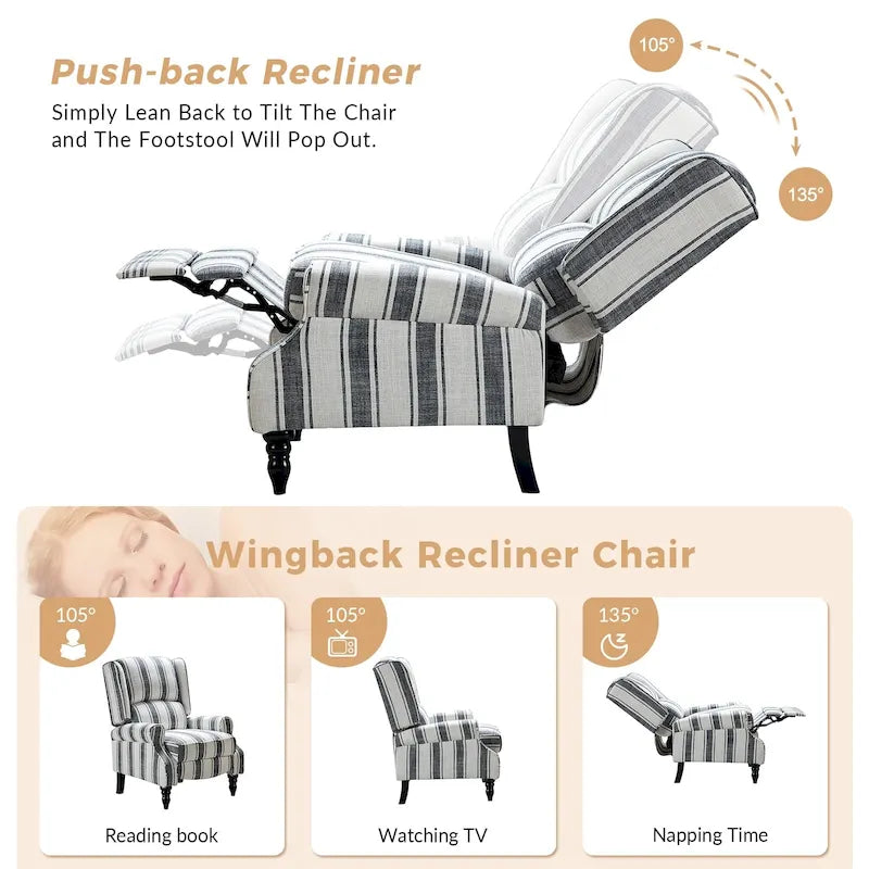 Fauteuil inclinable manuel classique en tissu avec oreilles