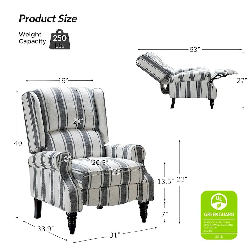 Fauteuil inclinable manuel classique en tissu avec oreilles