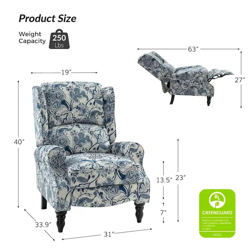 Fauteuil inclinable manuel classique en tissu avec oreilles
