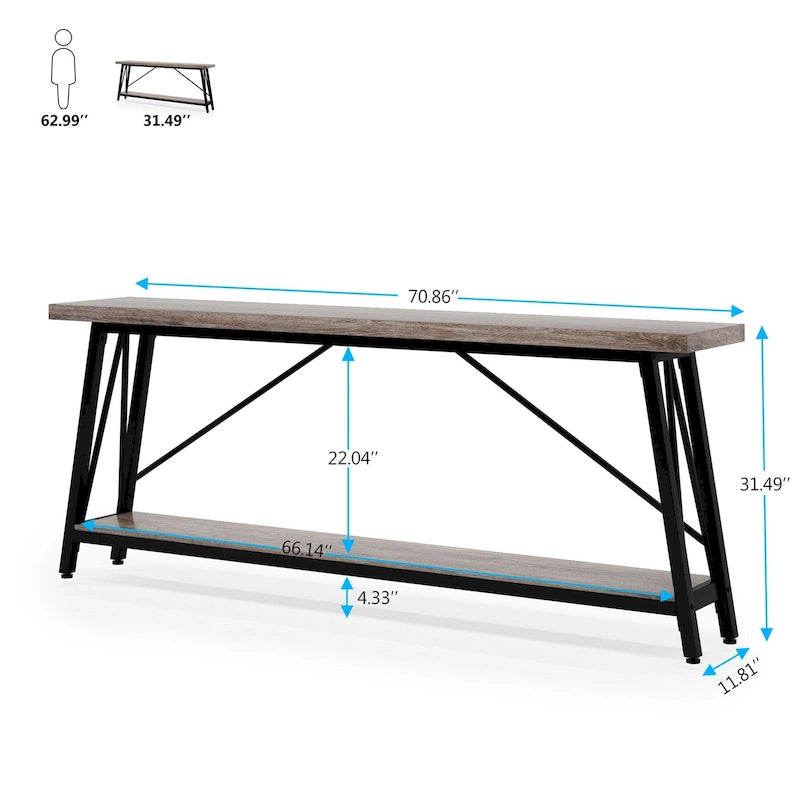 Console/Table de Canapé en Bois Extra Longue de 70,9 Pouces pour Entrée