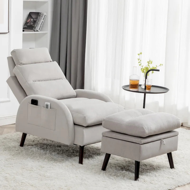 Fauteuil d'appoint avec dossier réglable et pouf de rangement