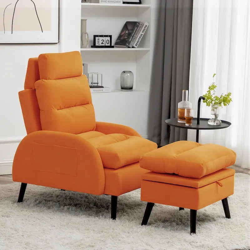 Fauteuil d'appoint avec dossier réglable et pouf de rangement