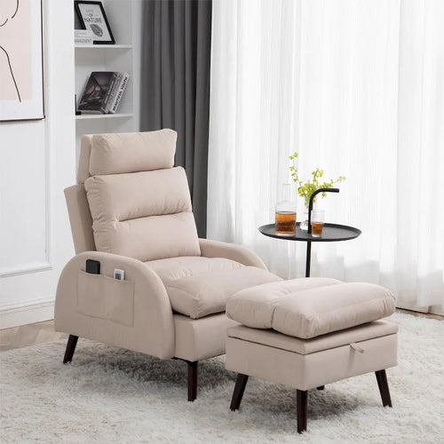 Fauteuil d'appoint avec dossier réglable et pouf de rangement