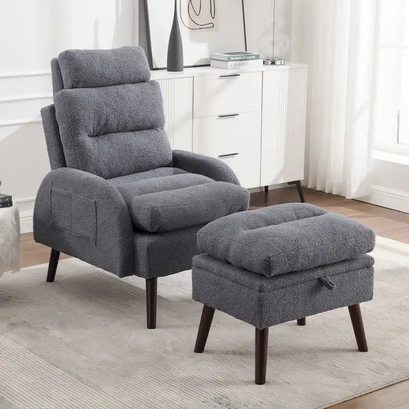 Fauteuil d'appoint avec dossier réglable et pouf de rangement