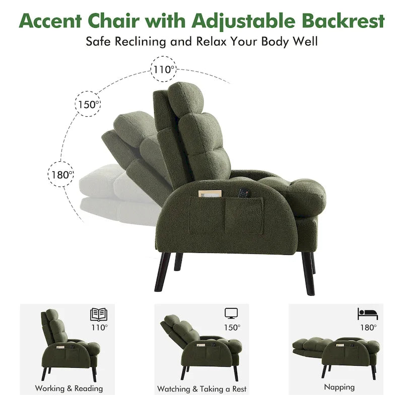 Fauteuil d'appoint avec dossier réglable et pouf de rangement