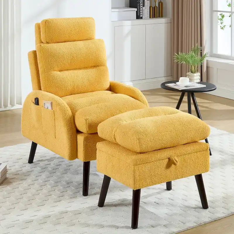 Fauteuil d'appoint avec dossier réglable et pouf de rangement