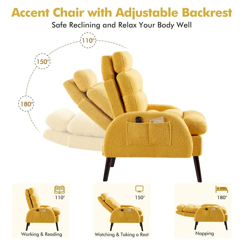Fauteuil d'appoint avec dossier réglable et pouf de rangement