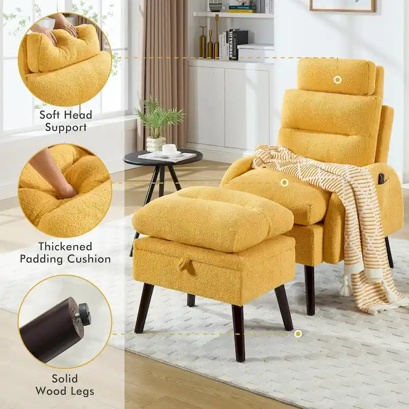 Fauteuil d'appoint avec dossier réglable et pouf de rangement