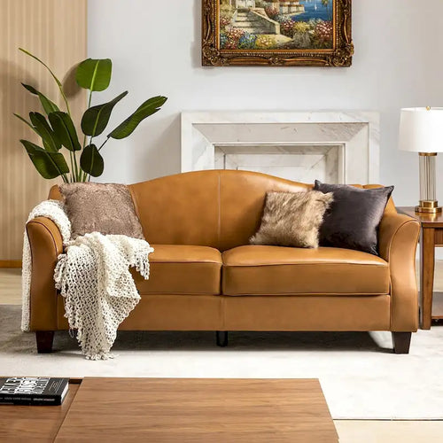 Sandra 81.5 Classic Genuine Leather Sofa With Solid Wood Legs By HULALA HOME