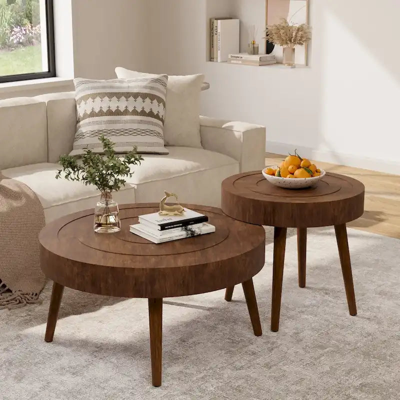 Table basse en bois massif marron rustique pour salon