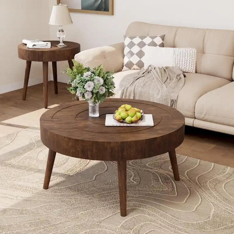 Table basse en bois massif marron rustique pour salon