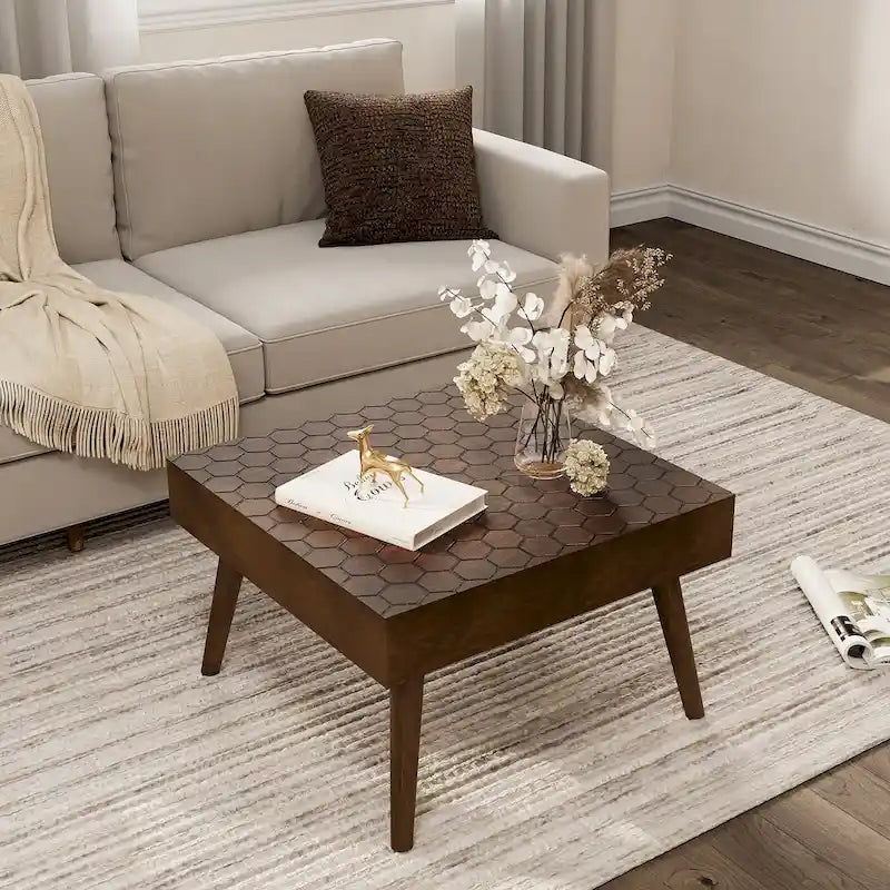 Table basse en bois massif marron rustique pour salon