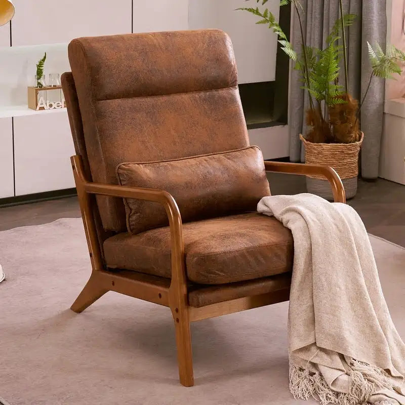Chaise d'appoint à dossier haut en bois massif avec accoudoirs