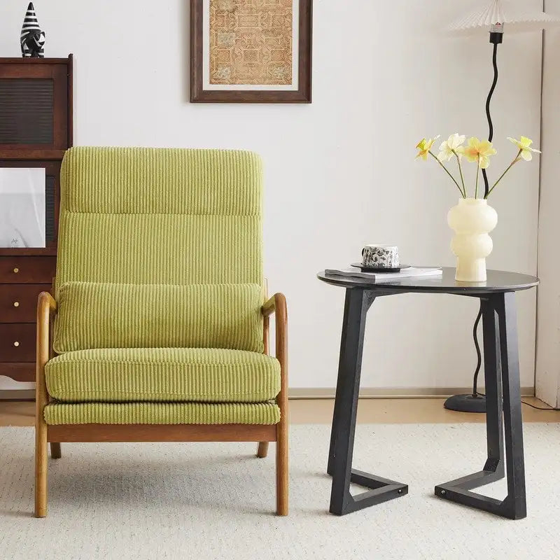 Chaise d'appoint à dossier haut en bois massif avec accoudoirs