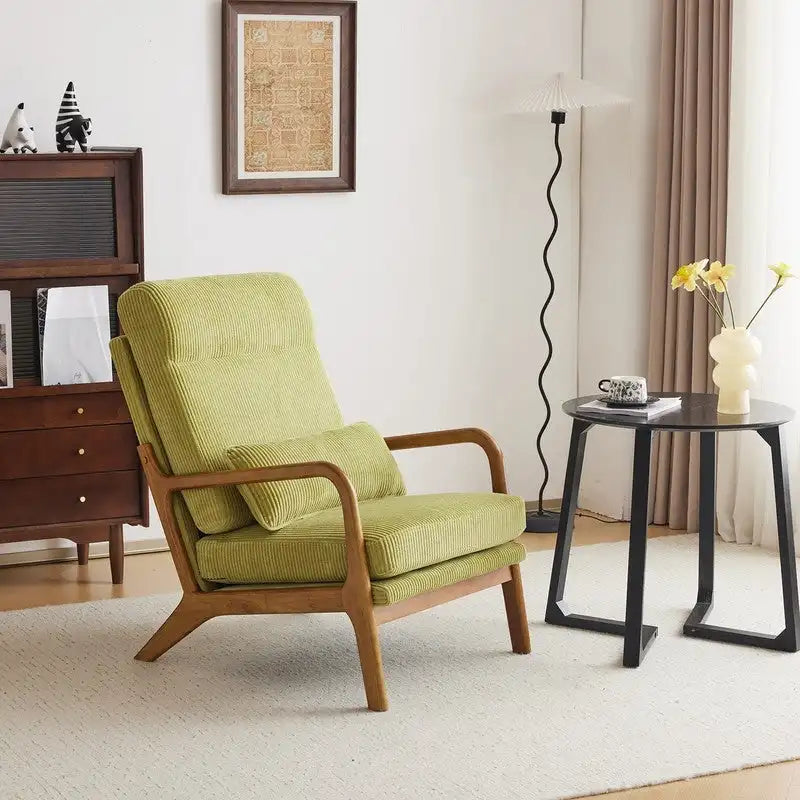 Chaise d'appoint à dossier haut en bois massif avec accoudoirs