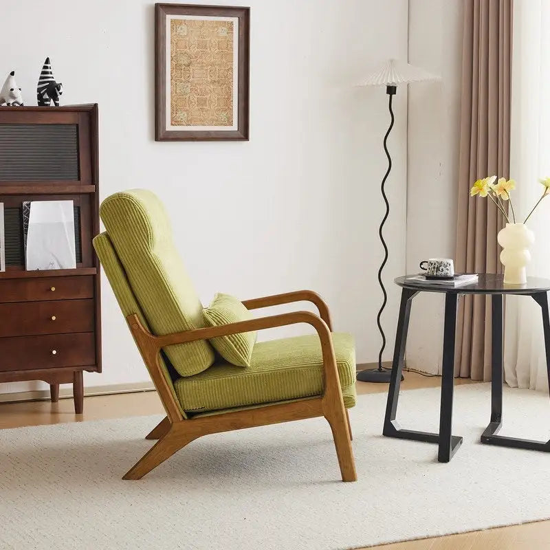 Chaise d'appoint à dossier haut en bois massif avec accoudoirs