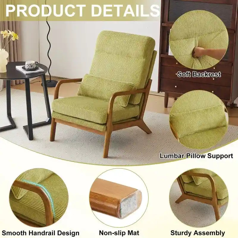 Chaise d'appoint à dossier haut en bois massif avec accoudoirs
