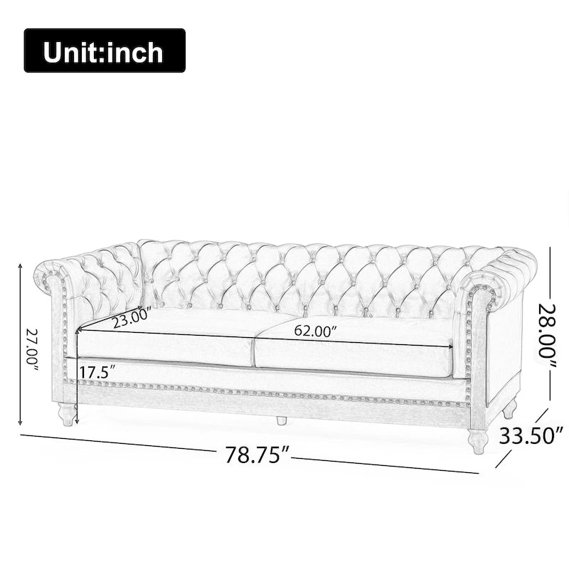 Série de canapés Chesterfield cloutés — 199,9 cm (L) x 85,1 cm (l) x 71,1 cm (H)